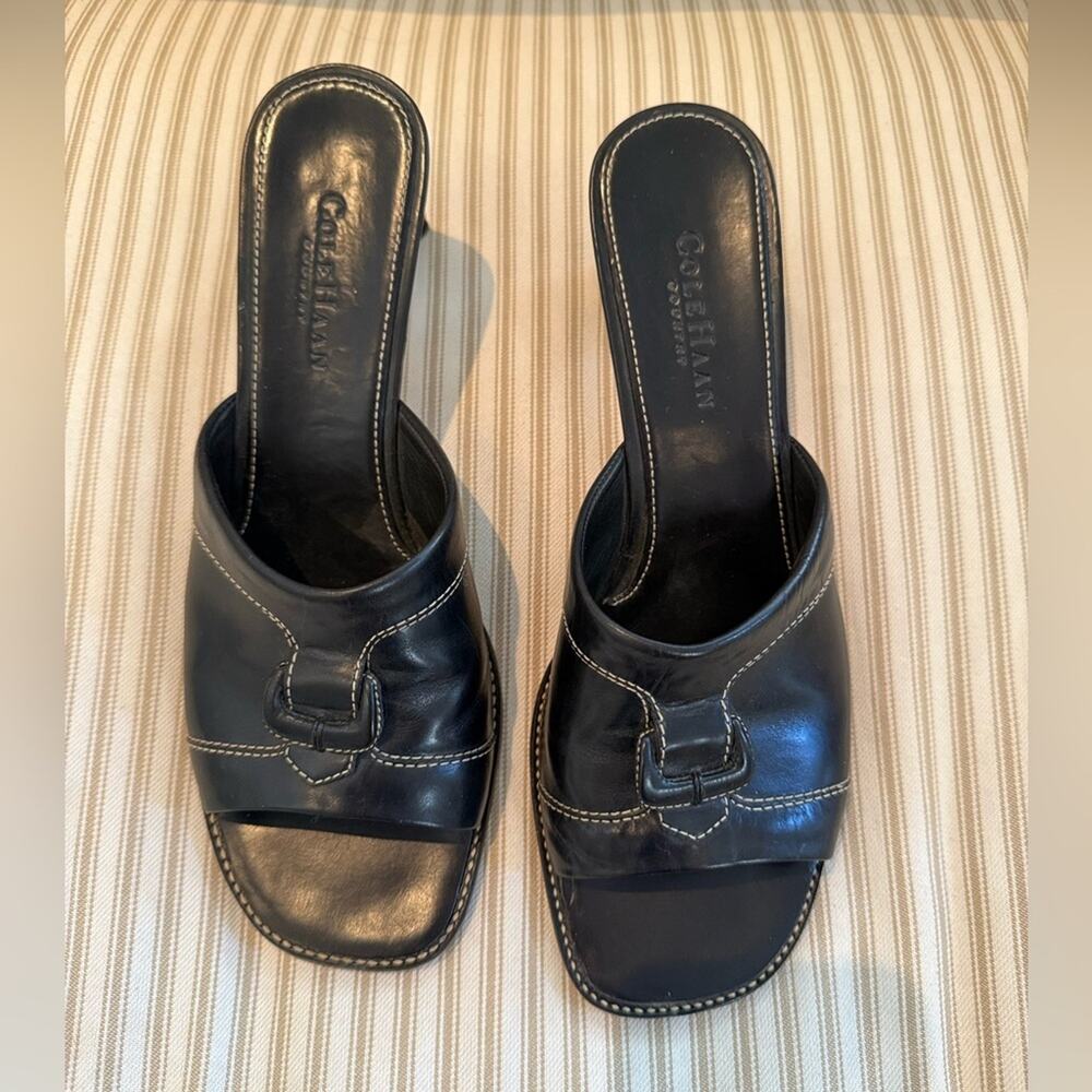 Cole Haan 90s Y2K Country Black Leather Open Stitch Heels